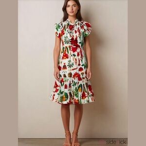 Figue Tropical Floral Dress Cotton Flutter Sleeve Knee Length XS
